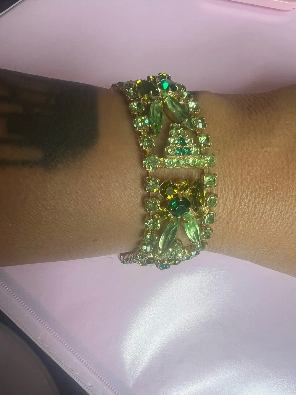 Vintage Juliana Style Emerald Rhinestone Statement Bracelet Mid-Century